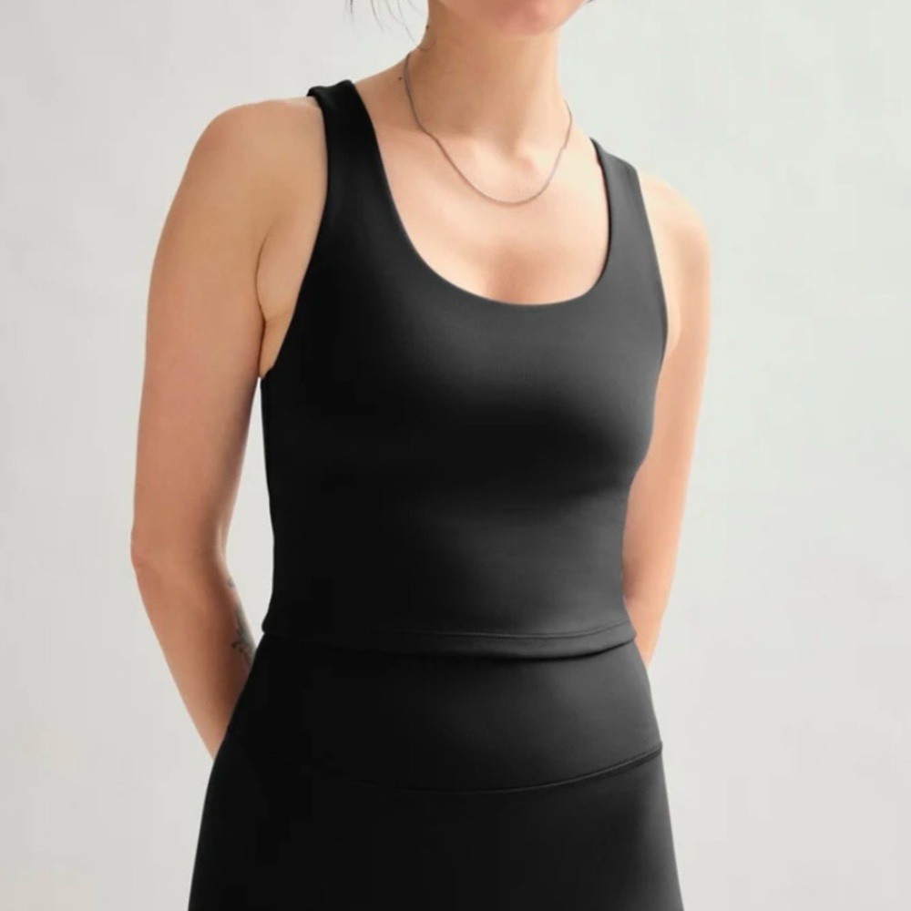GIRLFRIEND COLLECTIVE Black Bella Scoop Tank Shelf Bra Crop Top Active‎ Size XS
